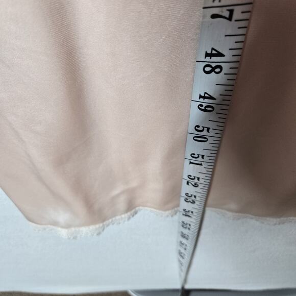 VTG Shadowline Satin Long Nightgown S Peach Sleeveless V-Neck Lace Embr Flowers - Picture 12 of 13